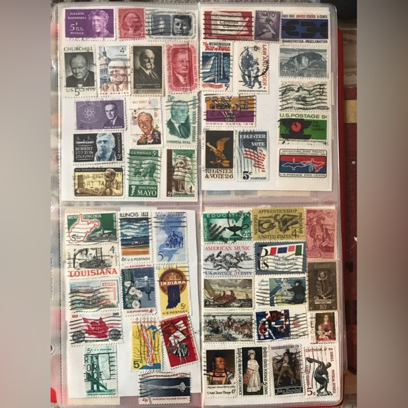 Lot of 4 sheets/pages of used vintage stamps - Picture 1 of 1